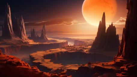 Moonlit Orange Canyon Under Cosmic Skies wallpaper