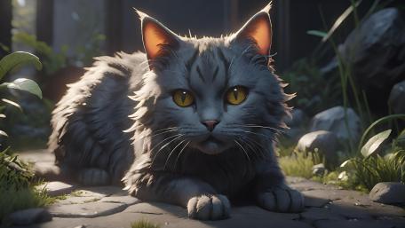 Majestic Grey Cat with Piercing Yellow Eyes wallpaper