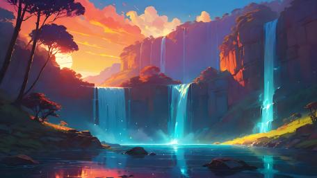 Mystical Falls at Dusk wallpaper