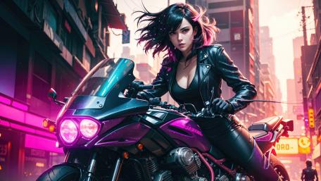 Cyberpunk Rider in Neon Metropolis wallpaper