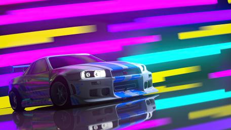 Neon Nissan Skyline R34 in Vibrant Stripes wallpaper