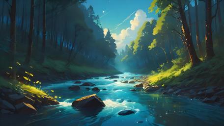 Enchanted Forest Stream at Twilight wallpaper