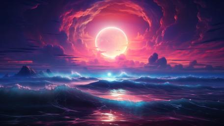 Ethereal Pink Moon Seascape Wallpaper wallpaper