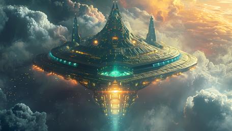 Majestic City Floating Among Clouds wallpaper