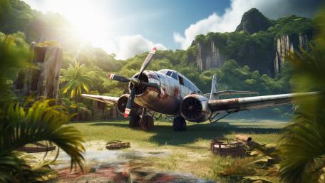 Vintage Airplane in Lush Jungle wallpaper
