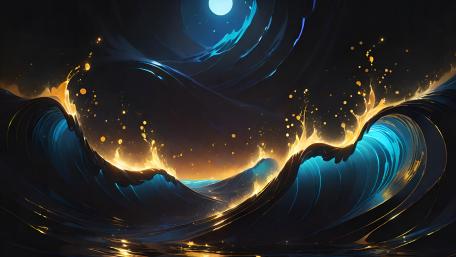 Sweeping Blue and Golden Tides wallpaper