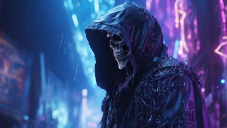 Eerie Neon Reaper in Rain wallpaper
