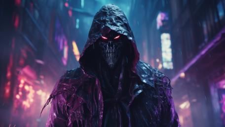 Glowing Reaper in Neon Metropolis wallpaper