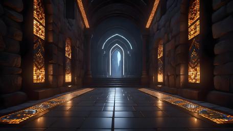Enigmatic Medieval Church Corridor wallpaper