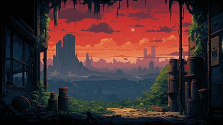 Sunset Over Forgotten Cityscape wallpaper