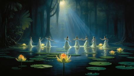Enchanted Moonlight Dance in Mystic Swamp wallpaper