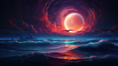 Mystical Red Moon Seascape wallpaper