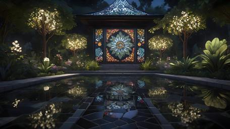 Enchanted Night Garden Retreat wallpaper