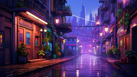 Mystical Anime Alleyway at Dusk wallpaper