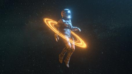Astronaut Waltzing with Saturn's Rings wallpaper