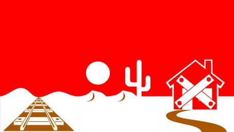 Vibrant Desert Railway Scene with Minimalist Charm wallpaper
