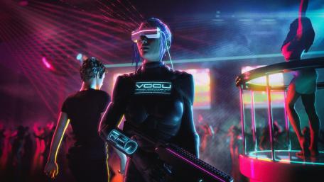 Neon Dreams in a Futuristic Paradise wallpaper