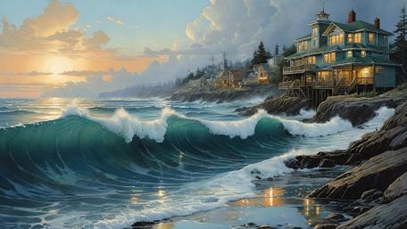 Coastal Haven Amidst Majestic Waves wallpaper