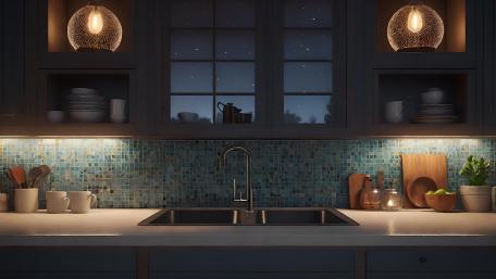 Cozy Kitchen Nighttime Ambience wallpaper