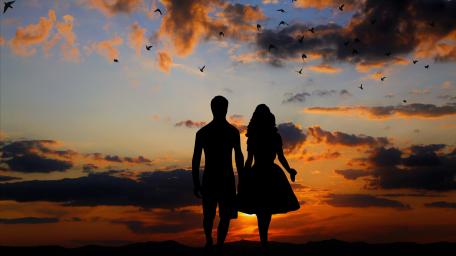Dusk Embrace A Love Silhouette wallpaper