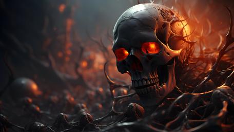 Foreboding Skull Amidst Chaos wallpaper