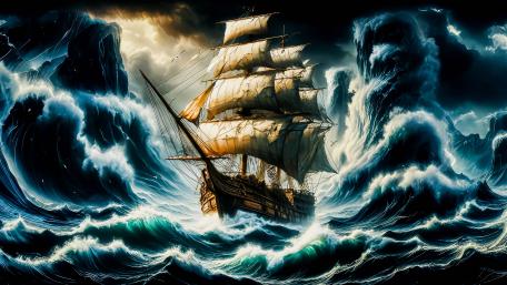 Battered sailing ship wallpaper