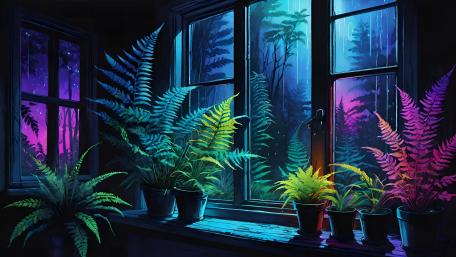 Neon Botanical Night wallpaper