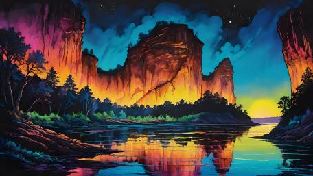 Surreal Sunset Cliffs by the River wallpaper