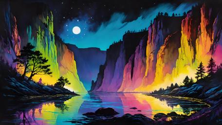 Neon Canyon Under Moonlit Sky wallpaper