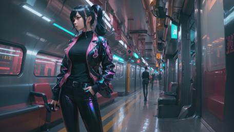 Futuristic Train Ride with Cyber Girl wallpaper