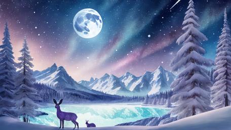 Enchanting Winter Night Scene Featuring Northern Lights wallpaper