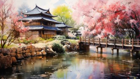 Spring Blossoms at the Traditional Japanese Pagoda wallpaper