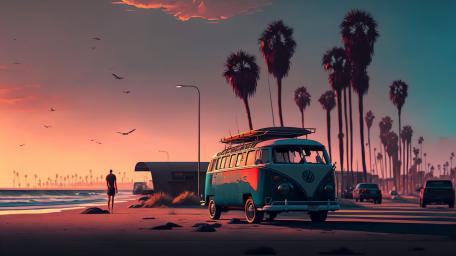 Retro Summer Escape - VW Bus by the Beach wallpaper