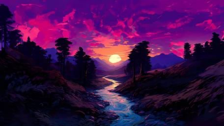 Dusk Over a Mystic Blue River wallpaper