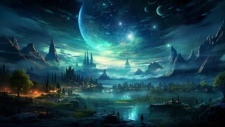 Mystical Planet Under a Starlit Sky wallpaper