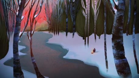 Mystical Winter River Journey wallpaper