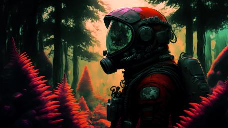 Mystic Space Explorer in Alien Jungle wallpaper