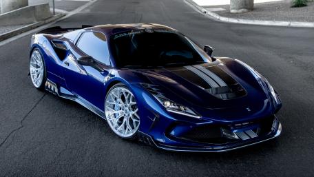Gleaming Blue Ferrari F8 Spider on the Road wallpaper
