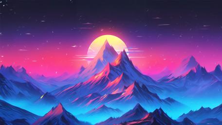 Neon Sunset Over Mystic Peaks wallpaper