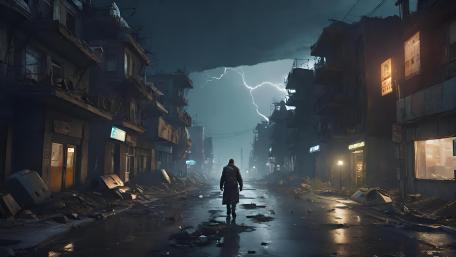 Electrifying Descent in a Futuristic Ruin wallpaper
