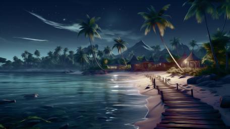 Moonlit Tropical Retreat wallpaper