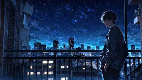 Anime boy standing in a balcony wallpaper