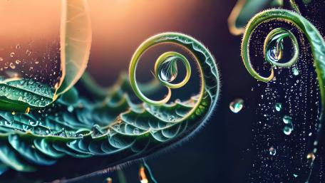 Water droplets on leaves wallpaper
