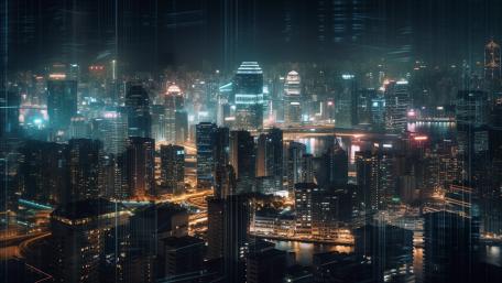 Futuristic Metropolis Glowing Amidst Night's Embrace wallpaper
