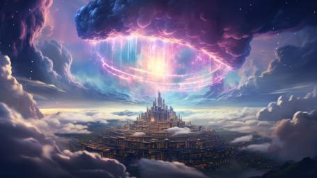 Mystical City Beneath Cosmic Wonders wallpaper