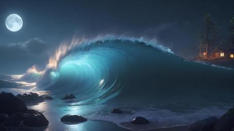 Moonlit Majesty Over Turbulent Seas wallpaper