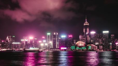 Pink Glow Over Hong Kong Skyline wallpaper