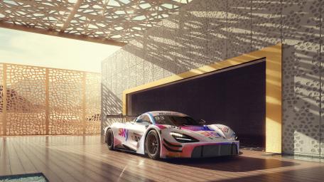 Luxurious McLaren 720S GT3 in a Modern Oasis wallpaper
