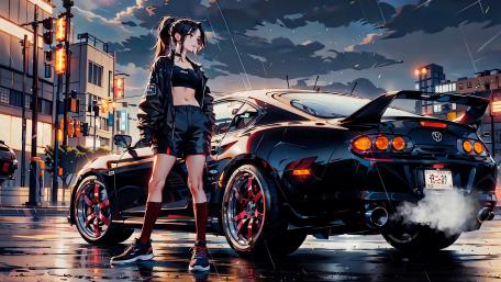 Anime Girl with Toyota Supra wallpaper