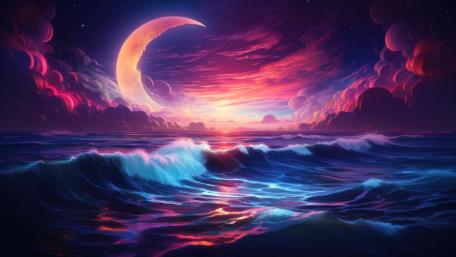 Neon Moonlight Over Mystic Seas wallpaper